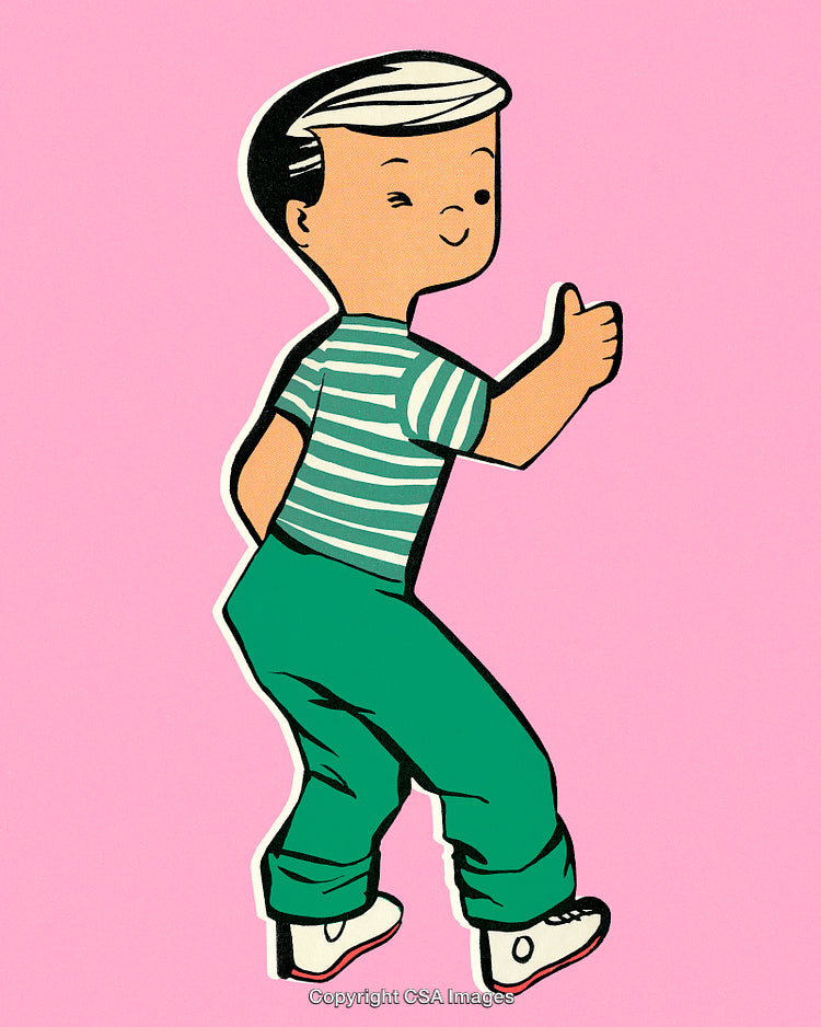 Retro Cartoon Boy Giving a Thumbs-Up on Pink Background