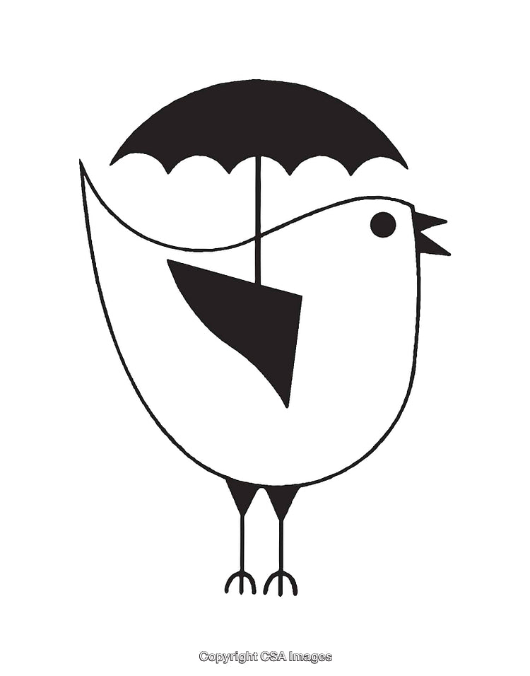 Minimalist Black and White Bird Illustration with Umbrella Concept