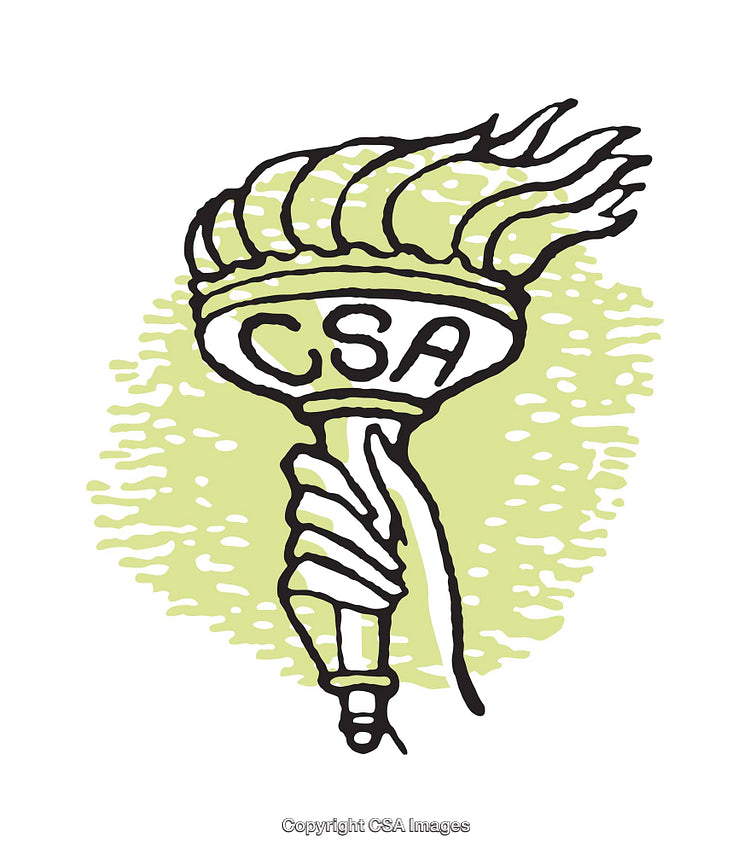 Stylized Torch Illustration with CSA Inscription and Green Background