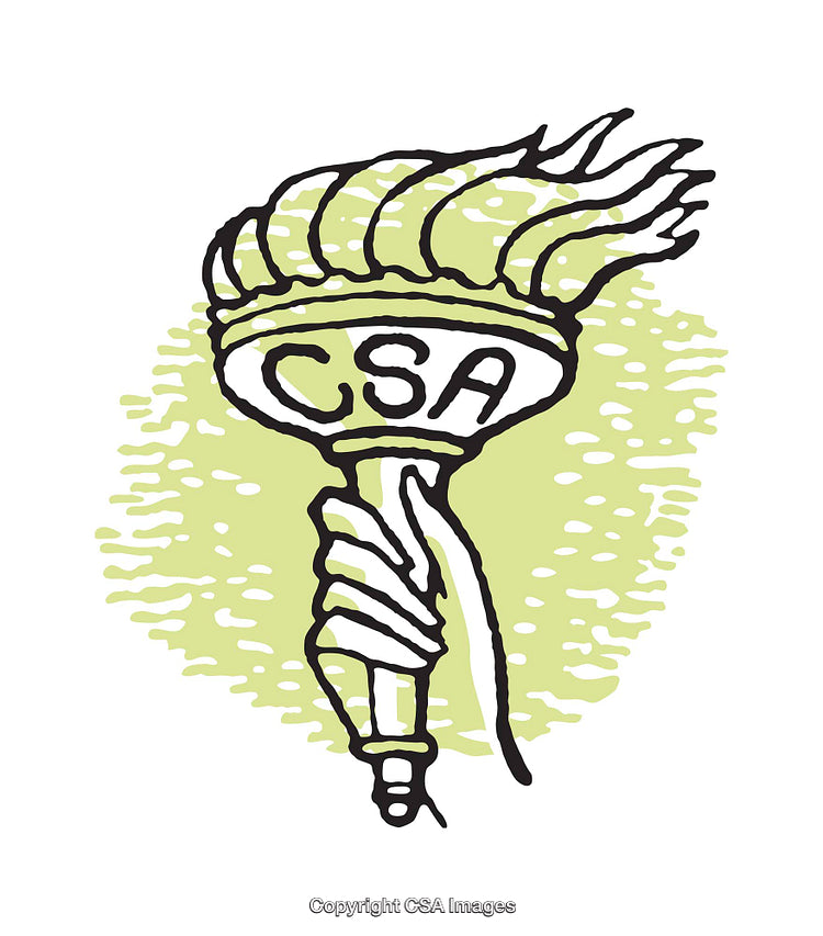 Stylized Torch Illustration with CSA Inscription and Green Background