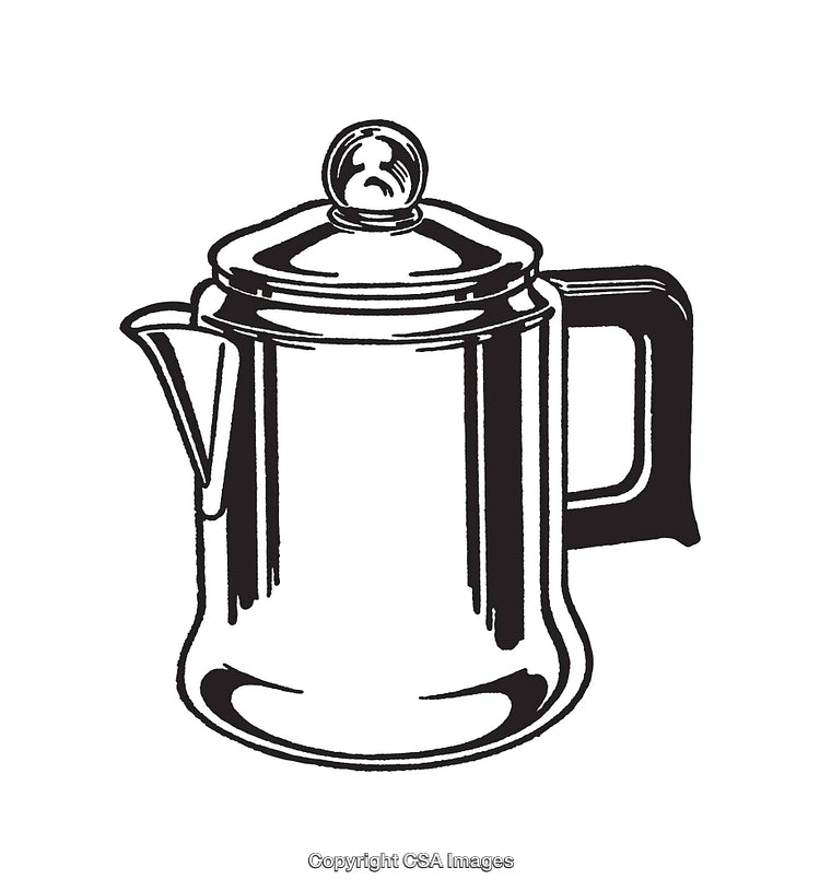 Black and White Line Art of a Classic Metal Teapot Illustration