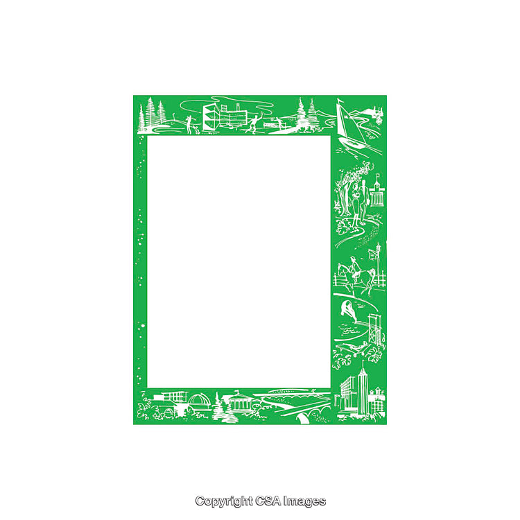 Green Frame with Illustrated Scenic and Recreational Activities Border Design