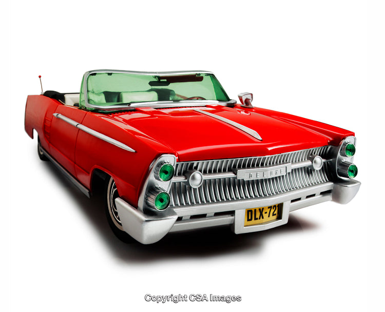 Red Plastic Convertible Car Model with Detailed Front Design and Vintage Style