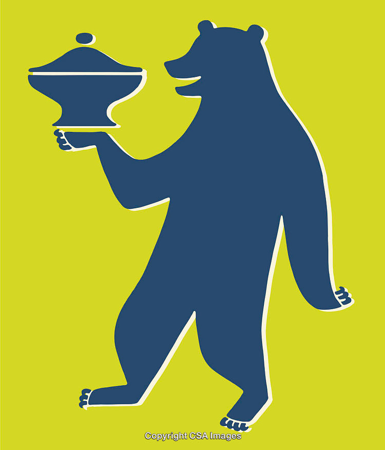 Colorful Bear Illustration Holding a Fancy Container on Bright Background