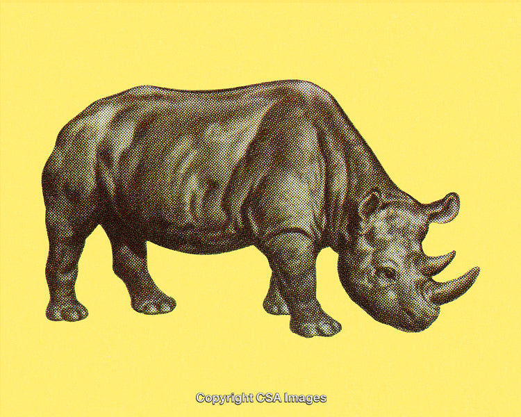 Retro Illustration of a Rhinoceros on a Bold Yellow Background