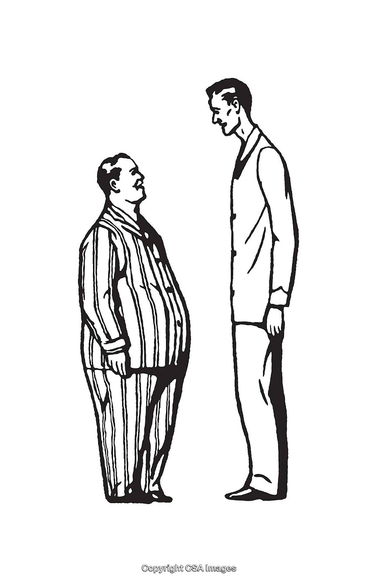 Illustration of Two Men in Contrasting Body Frames Facing Each Other