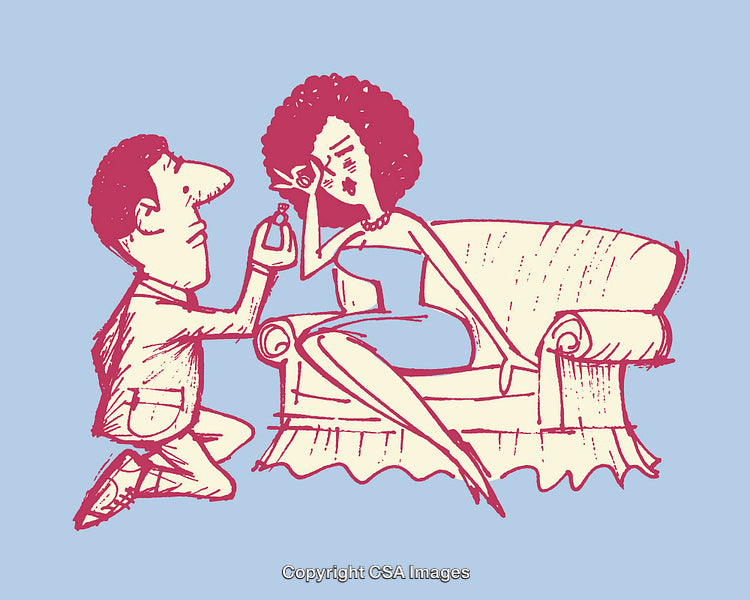 Cartoon Illustration of a Marriage Proposal Scene with Emotional Characters