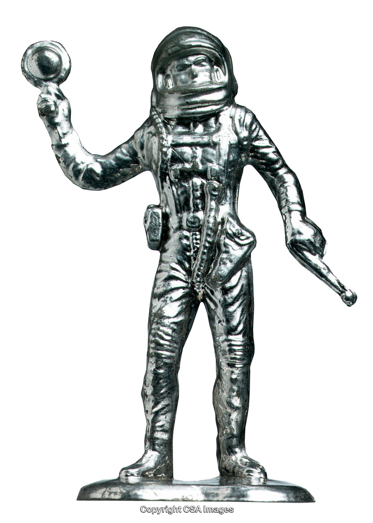 Vintage Metallic Astronaut Figurine with Helmet and Space-Themed Details