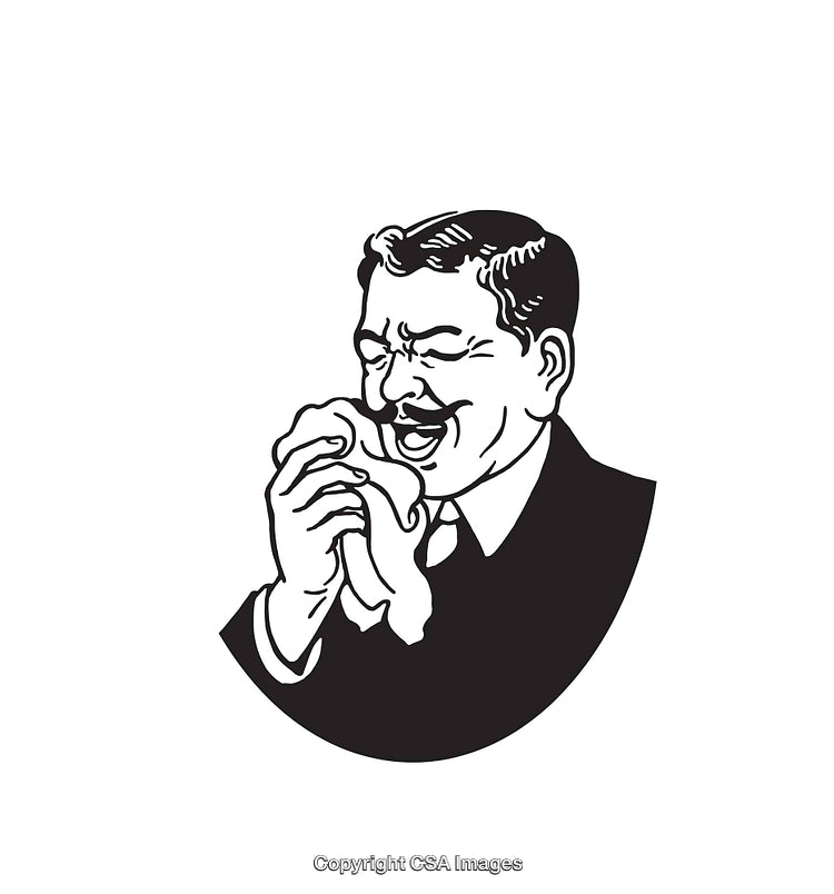 Retro Line Art of a Man Sneezing into a Handkerchief