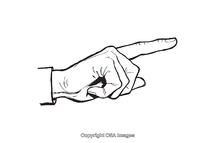 Black and White Line Art of Pointing Hand Gesture