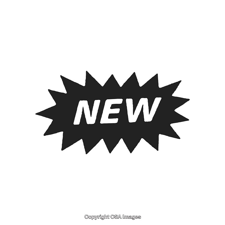 Black and White Graphic Starburst With the Word 'New' Inside