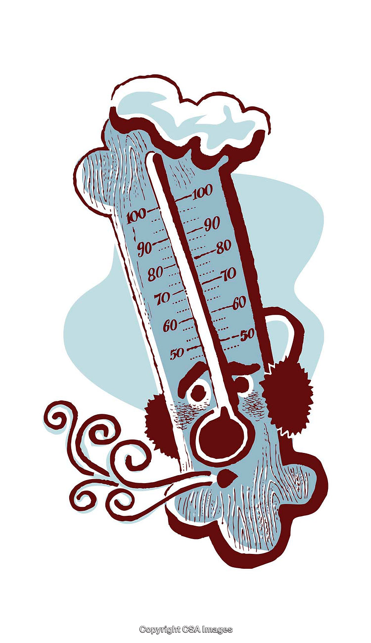 Cartoon Illustration of a Thermometer in Cold Winter Conditions