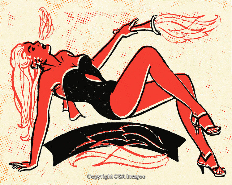 Dynamic Retro Woman Illustration Featuring Flame And Vibrant Artistic Imagery