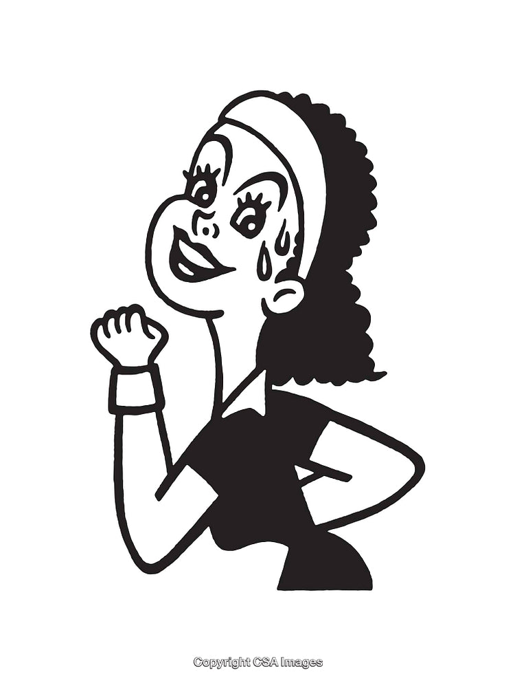 Black And White Illustration of a Workout Enthusiast with Sweat Drops and a Smile