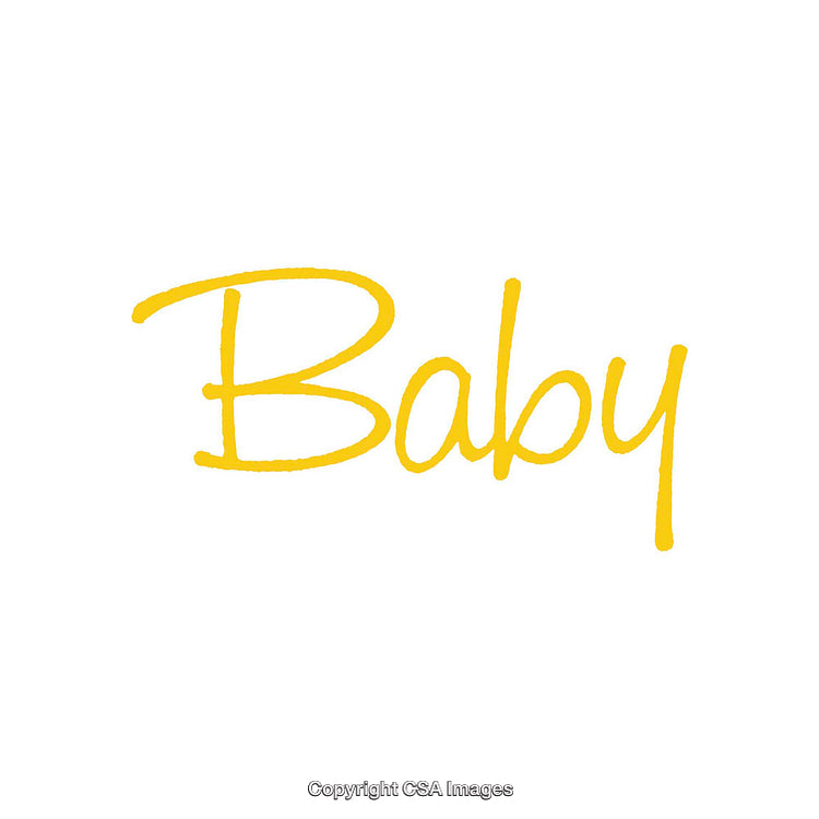 Yellow Baby Handwritten Word Art on a White Background