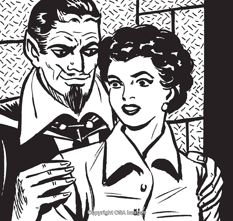 Retro Styled Artwork of Two People in Black and White Illustration
