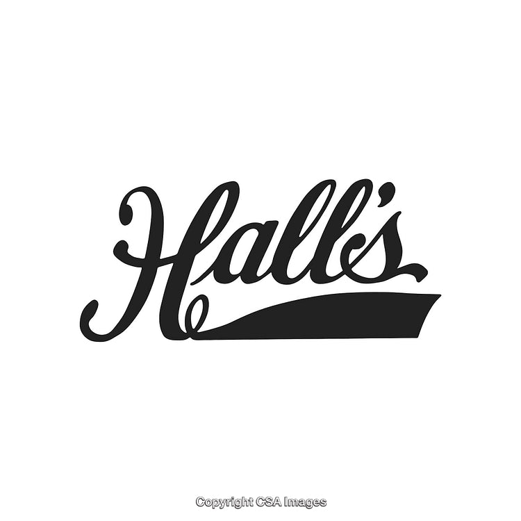 Stylized Hall's Logo Design with a Vintage Typography Flair on White Background
