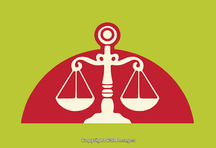 Symbolic Scales of Justice Icon Depicted in a Abstract Colorful Design