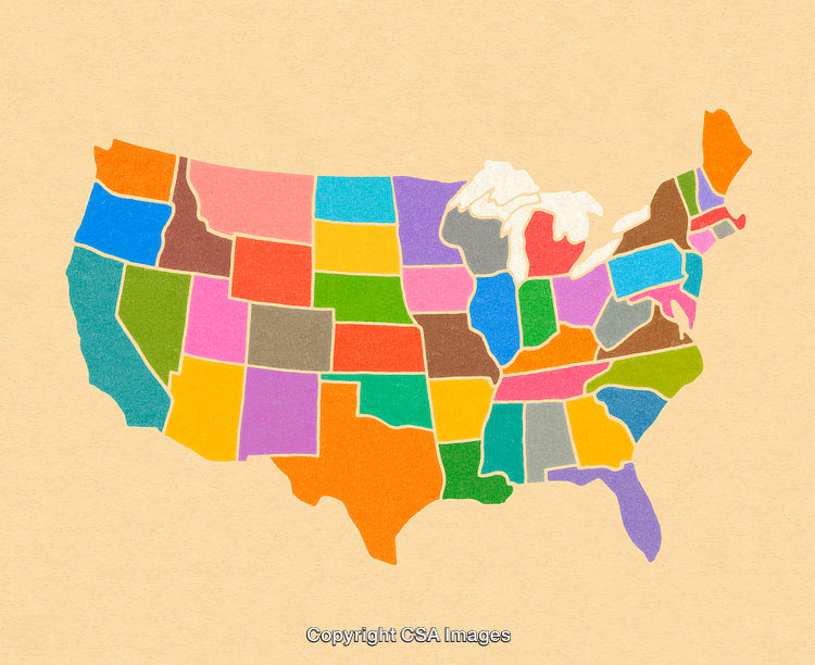 Colorful Illustrated Map of the United States with State Boundaries