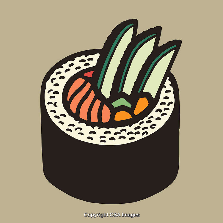 Colorful Line Art Illustration of a Sushi Roll with Ingredients