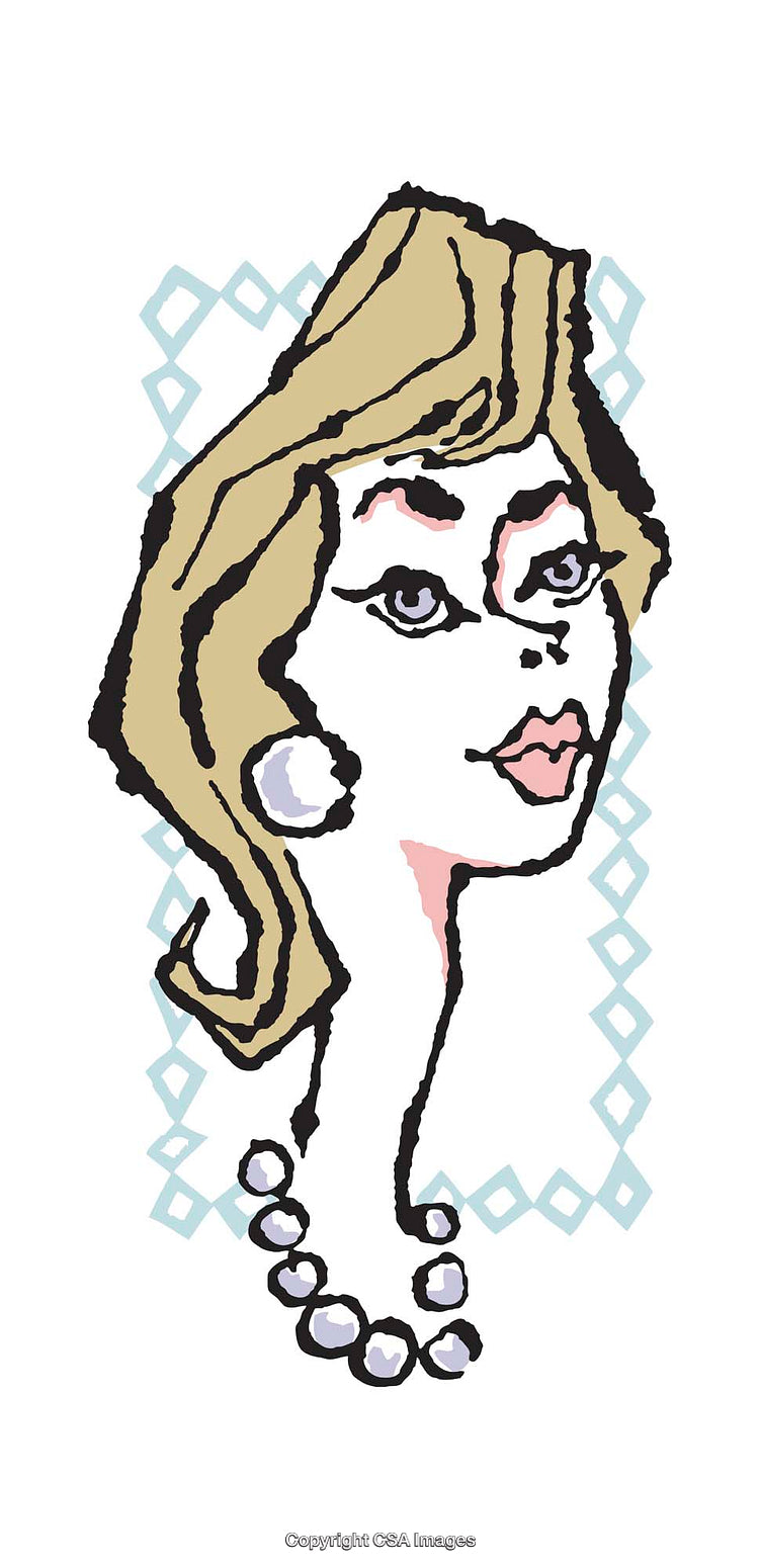Stylized Portrait of a Woman with Elegant Accessories and Bold Features