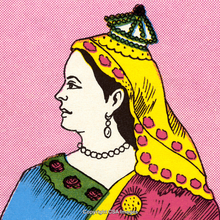 Vintage Drawing of Regal Woman in Traditional Ornate Attire