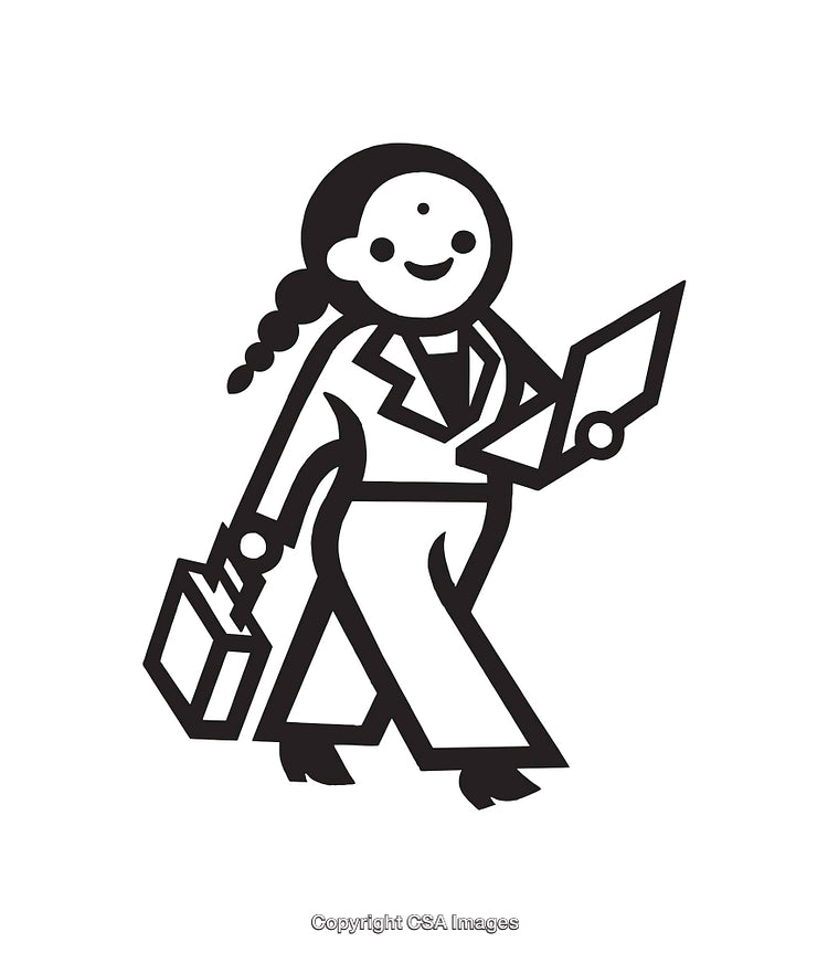 Professional Businesswoman Carrying Documents and Briefcase in Line Art Style