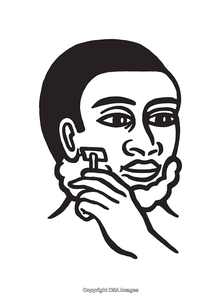 Black And White Line Art Illustration of a Man Shaving His Beard