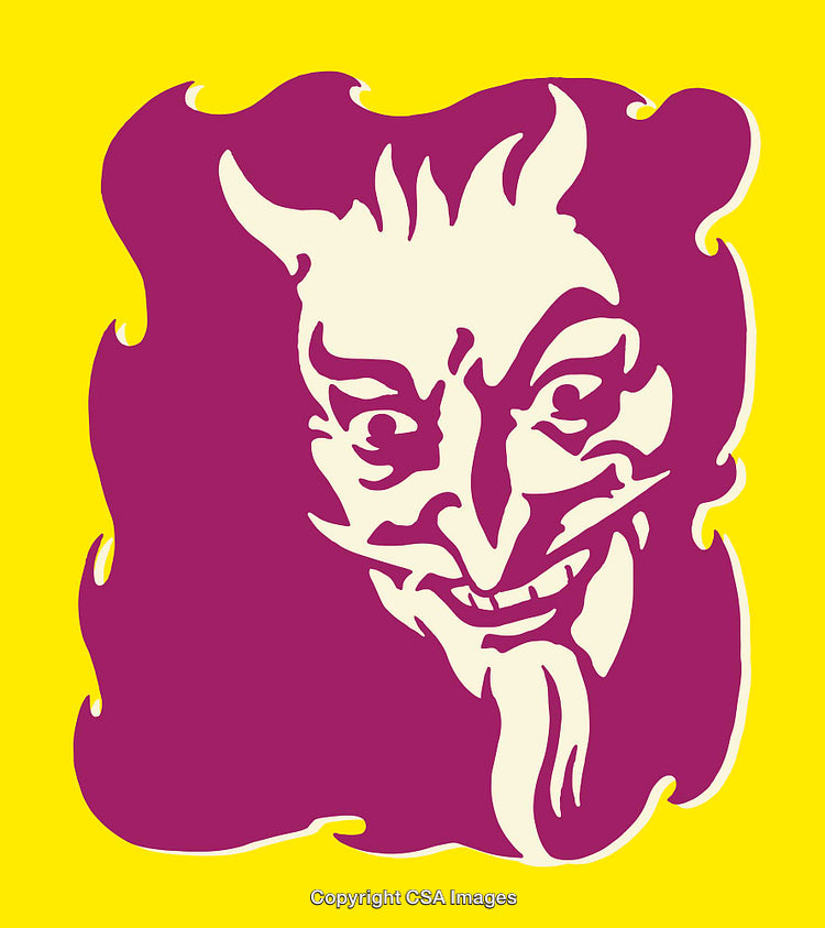 Colorful Illustration of a Devil Face in a Retro Artistic Style