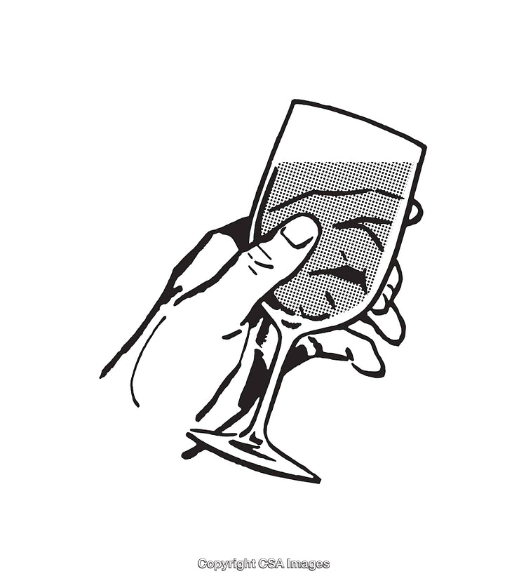 Black and White Line Art of Hand Holding a Wine Glass