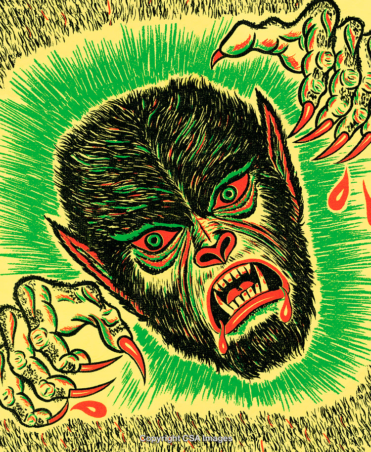Illustration of a Werewolf with Claws and Intense Expression in Vibrant Colors