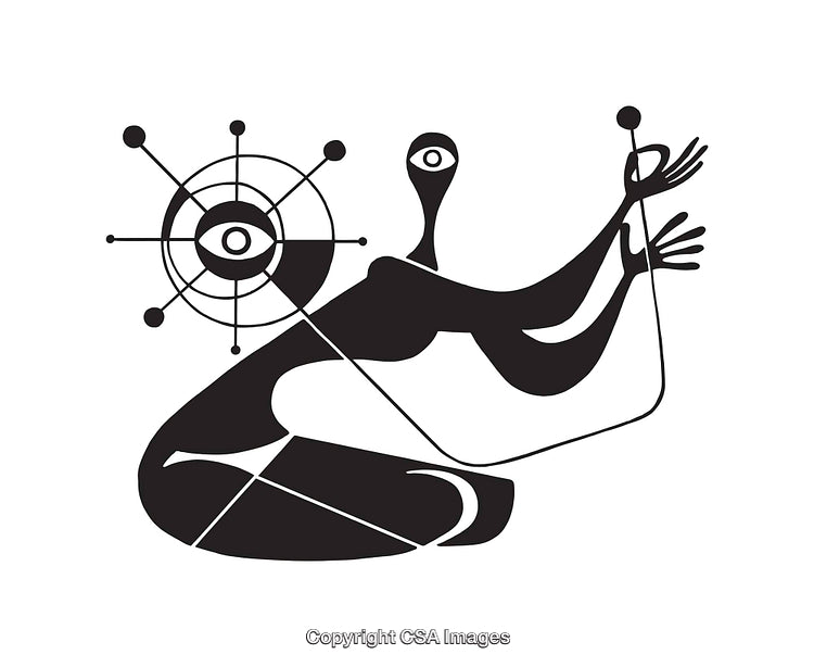 Abstract Black and White Line Art Illustration With Geometric Motifs