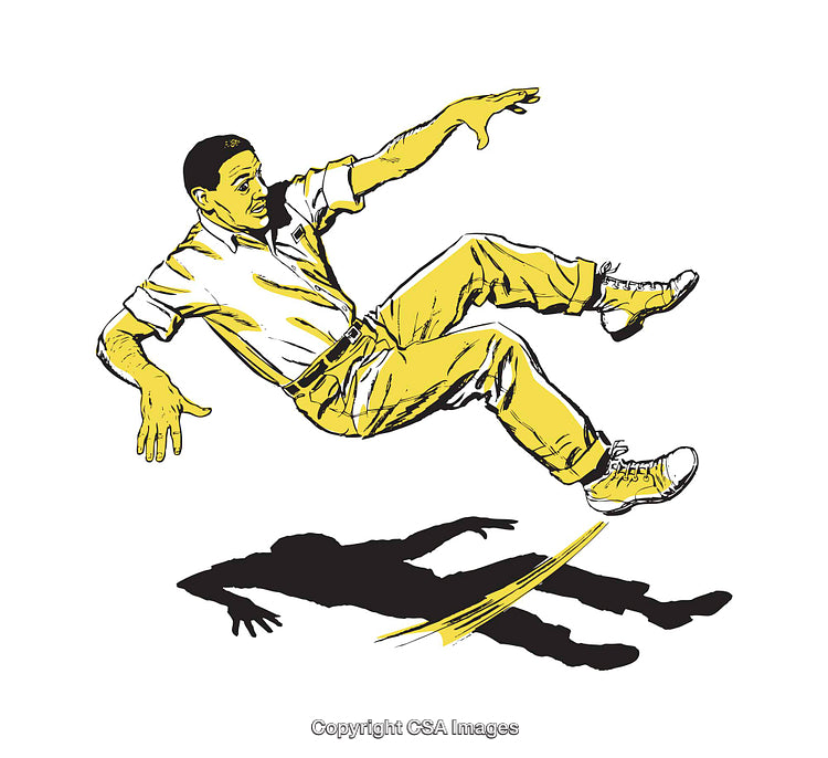 Dynamic Illustration of a Falling Person with Bold Colors and Shadows