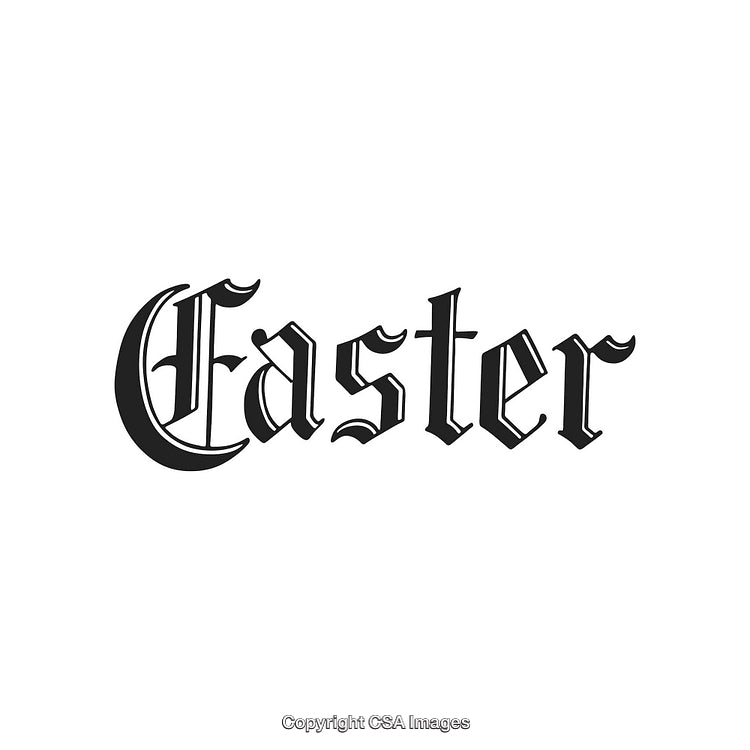 Traditional Blackletter Gothic Font Spelling Easter on White Background