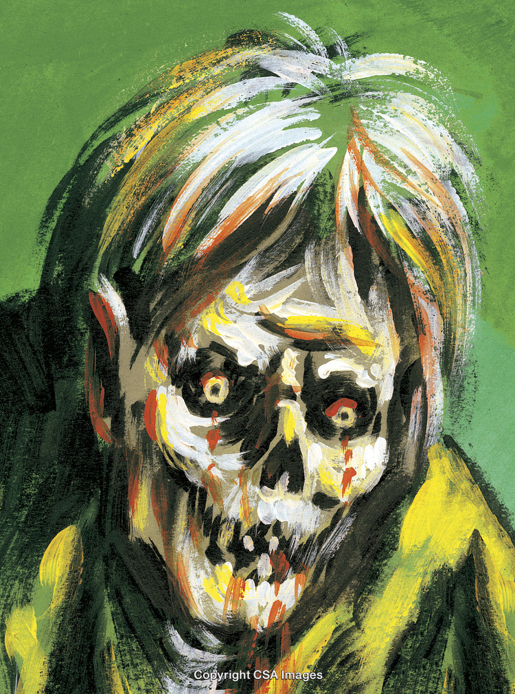 Colorful Horror Illustration of a Grotesque Skull with Expressive Details