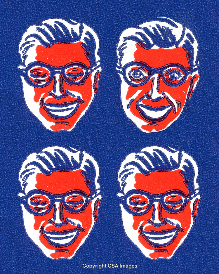 Colorful Pop Art Style Portraits Featuring Retro Faces on Blue Background