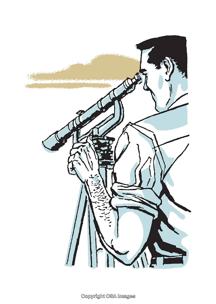 Man Observing Through a Telescope in Illustrated Style