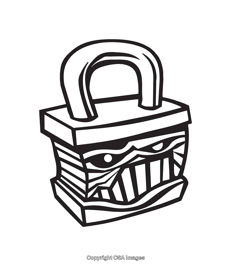 Black and White Line Art Illustration of Stylized Padlock With Abstract Design