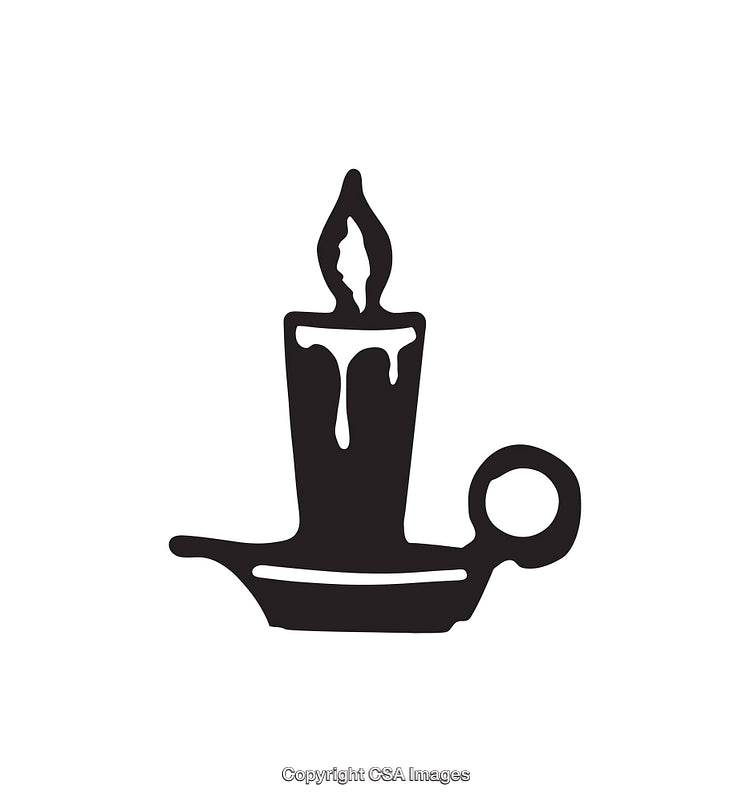 Black and White Line Art of a Candle in a Holder