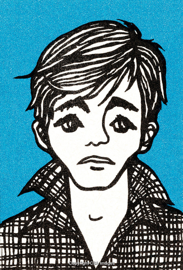 Hand-Drawn Illustration of a Young Man on a Bright Blue Background
