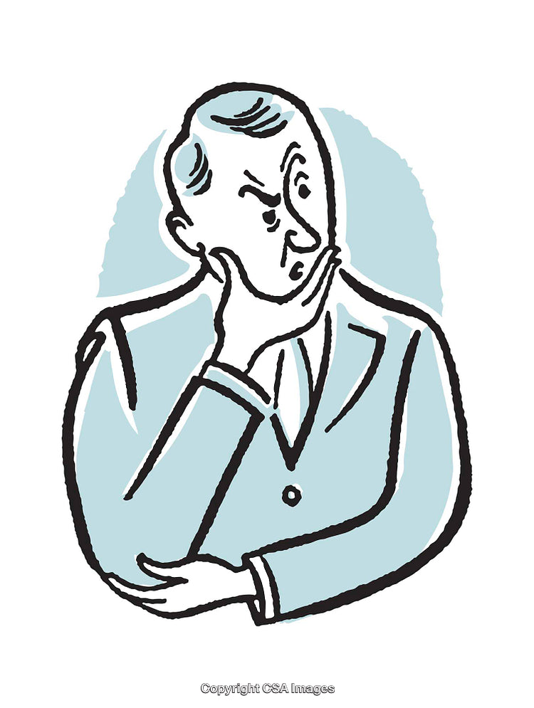 Illustration of a Pensive Man Scratching Chin in Thoughtful Pose
