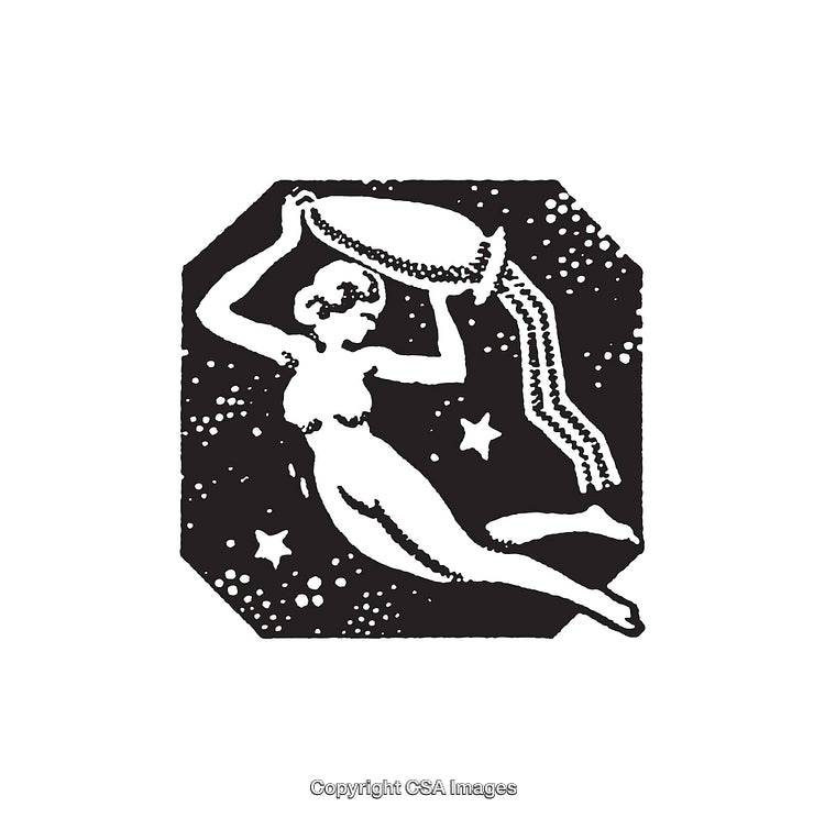 Black and White Illustration of Aquarius Zodiac Sign with Stars