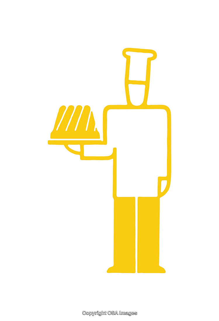Yellow Chef Icon Holding a Cake in Minimalist Style