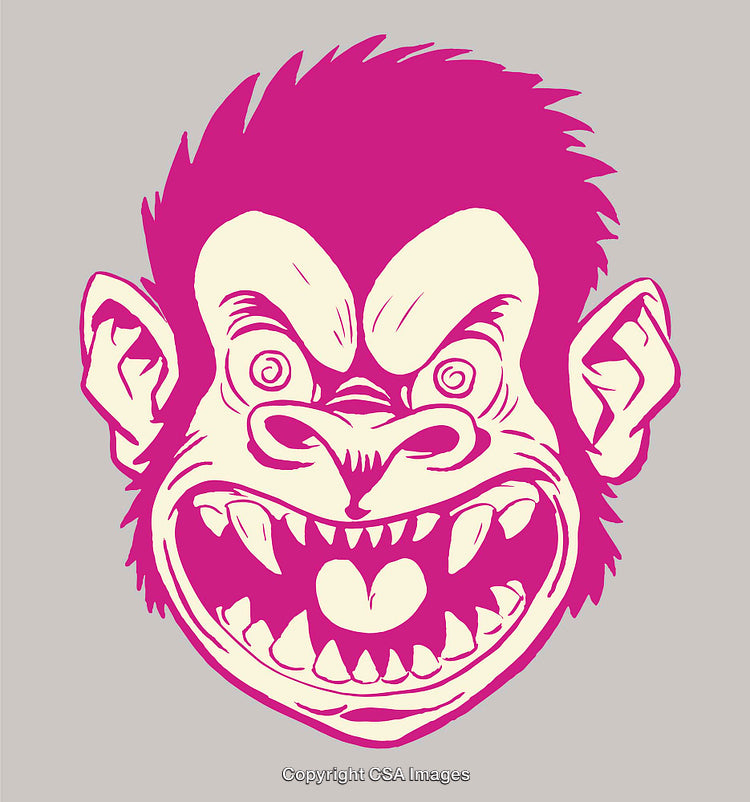 Colorful Line Art Illustration of a Cartoonish Angry Monkey Face