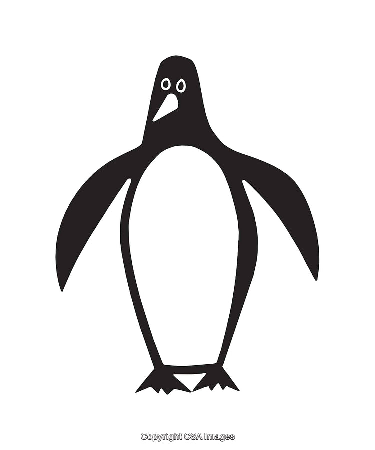 Black and White Illustration of a Penguin Standing in Simplistic Style