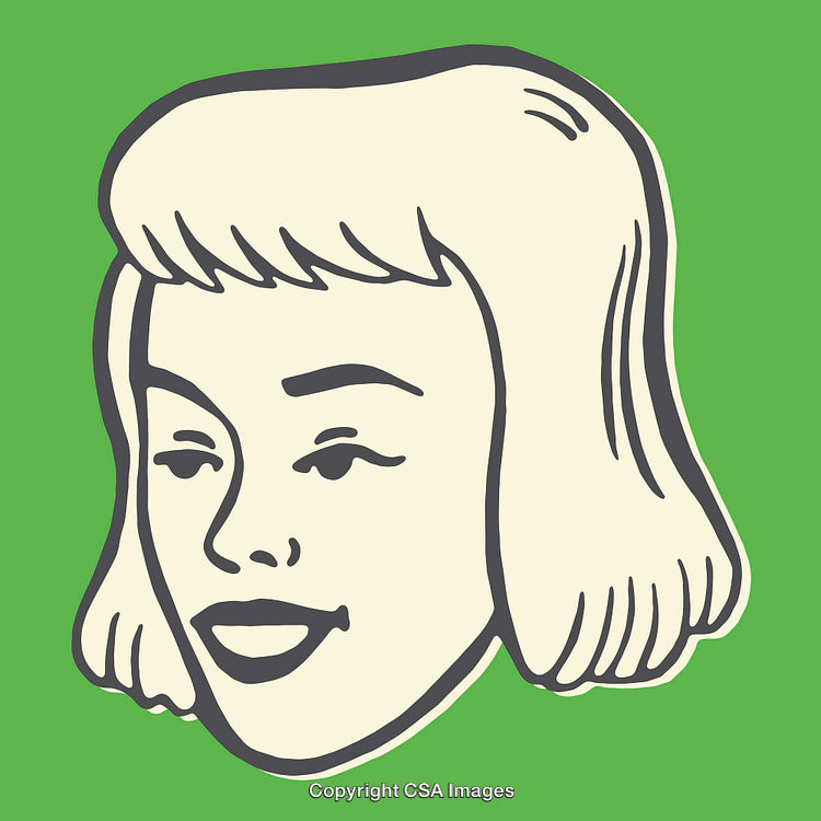 Retro Style Line Art Illustration of a Woman's Face on Green Background