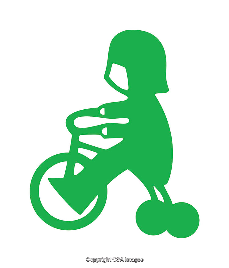 Green Icon of a Child Riding a Tricycle Silhouette