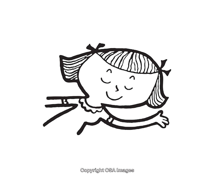 Playful Black and White Line Drawing of a Smiling Child