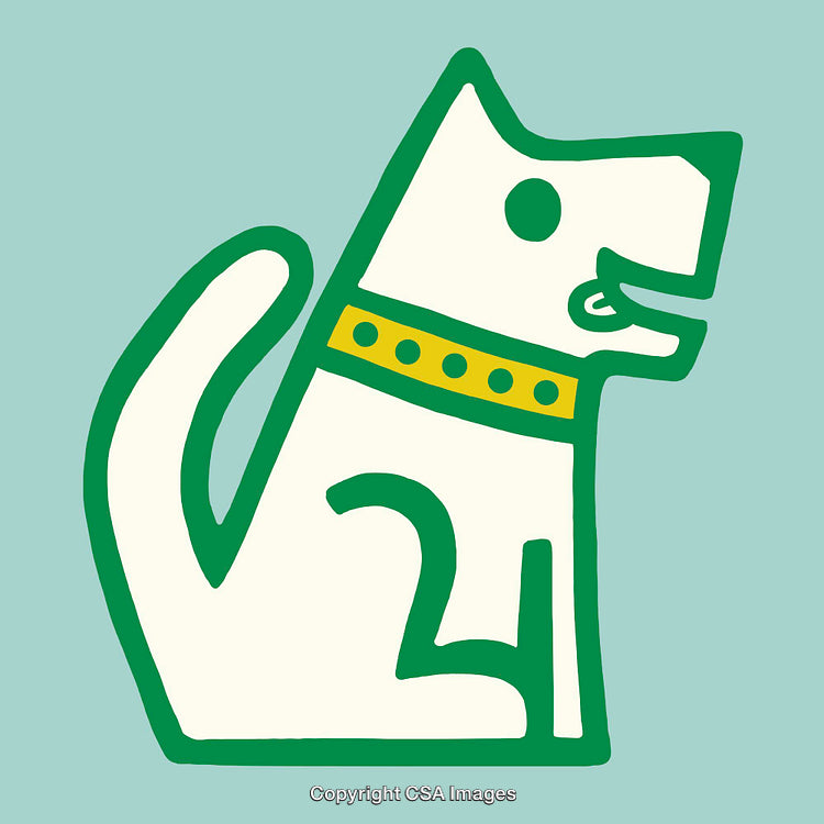 Playful Dog Illustration in Vibrant Green and Yellow Colors