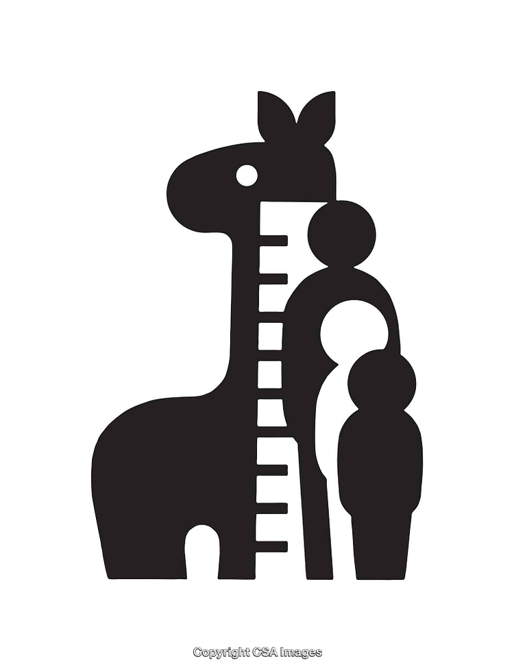 Black and White Giraffe Icon with Measuring Scale and Figures